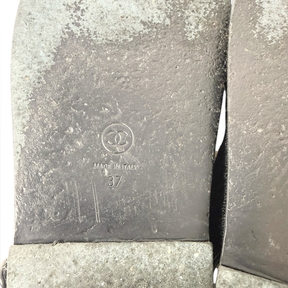 Chanel Dad Sandals CC Chain Logo Blue Two Tone Knit Flat Slingback Size 37 - Picture 7 of 9